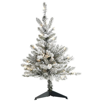 Nearly Natural 3� Flocked West Virginia Spruce Christmas Tree / 50 Clear Lights