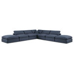 Meridian Furniture - Comfy Upholstered L-Shaped Modular Sectional, Navy, 7-Piece: 4 Armless Chair, 1 Corner Chair, 2 Ottoman, Linen Textured Fabric - Give your space a whole new look with this navy Comfy linen textured fabric sectional. This handsome sectional fits nicely with other items in the Comfy collection and is a versatile seating option designed for adaptability, comfort and style. Wrapped in rich navy durable linen textured fabric upholstery, this sectional offers a plush embrace of overstuffed down feather cushions, carefully crafted to deliver the highest level of comfort. The perfect seat for creating an oasis for relaxation, this sectional has thick foam surrounding its frame for added support and coziness.