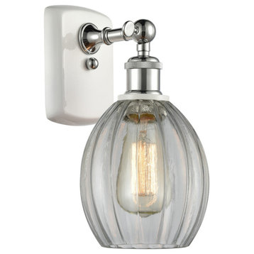 Eaton 1-Light Sconce, White and Polished Chrome, Clear