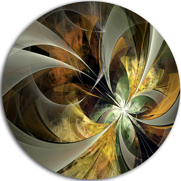 Symmetrical Gold Fractal Flower, Modern Floral Disc Metal Artwork, 23"