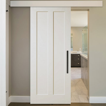Shaker Wood Sliding Barn Door with 10 different panel designs, Primed White, 36"x84"