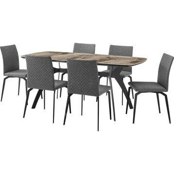 Andes and Lyon 7 Piece Dining Set - Gray, Black