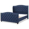 Marcella Upholstered Tufted Shelter Wingback Panel Bed, Dark Sapphire Blue Polyester, Queen