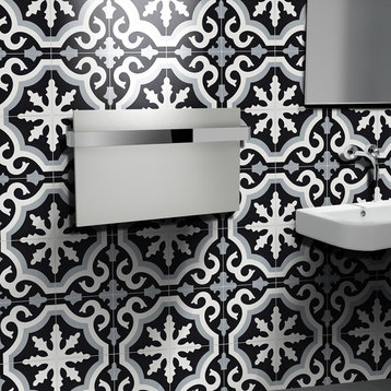 8"x8" Tanger Handmade Cement Tile, Black/Gray, Set of 12