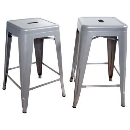 AmeriHome Loft Silver 24 Inch Metal Bar Stool - 2 Piece