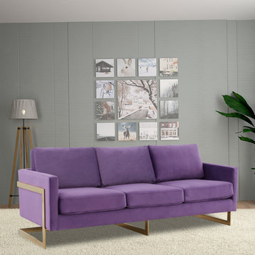 Leisuremod Lincoln Modern Mid-Century Purple Upholstered Velvet Sofa LA83PU
