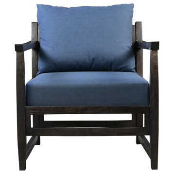 Benzara UPT-270563 Mango Wood Accent Chair, Fabric, Pillow Back, Blue, Black