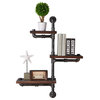 Metal Body Floating Three Wall Shelves With Pipe Design, Gray And Brown