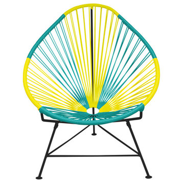 Multicolor Indoor/Outdoor Handmade Acapulco Chair, Brazil Weave, Black Frame