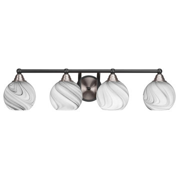 Paramount 4-Light Bath Bar, Matte Black & Brushed Nickel, 5.75" Onyx Swirl Glass