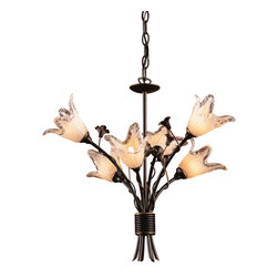 6-Light-Chandelier-In-Aged-Bronze-And-Hand-Blown-Tulip-Glass - Chandeliers