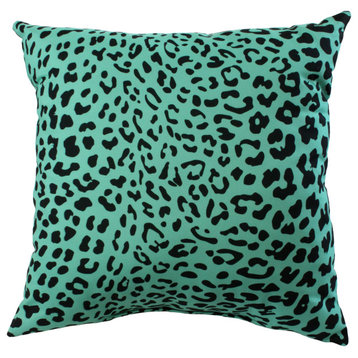 Leopard Print Decorative Pillow, 16x16, Teal