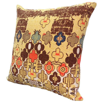 Benzara UPT-268965 Square Pillow, Quatrefoil Design, Polyester Filler Multicolor