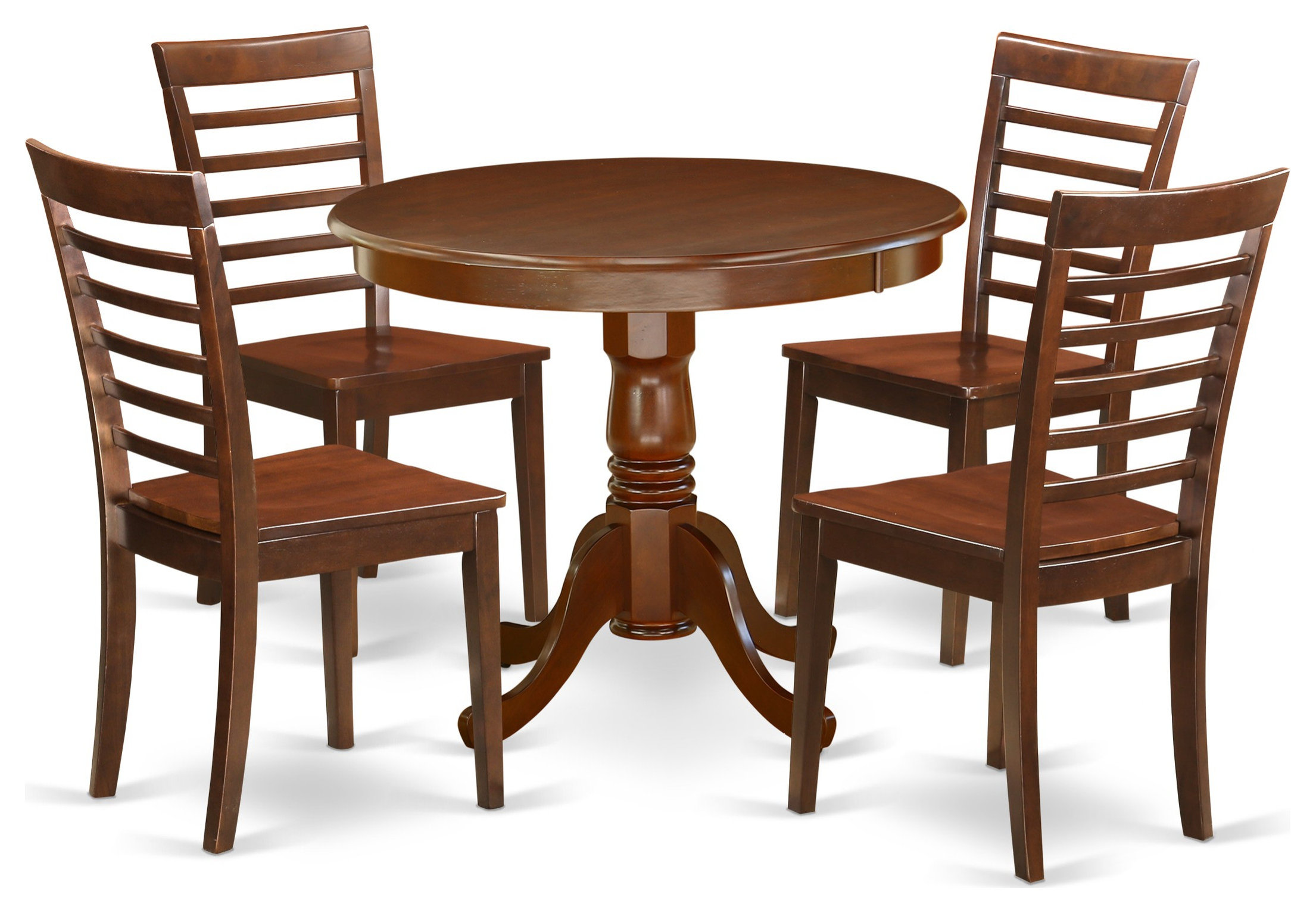 3Pc Rounded 36 Inch Family Table And 2 Wood Seat Chairs - Traditional ...