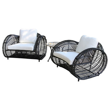 3-Piece Black Lava Seating Set With Marble Accent Table