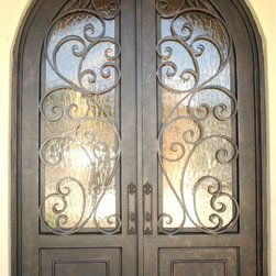 Granada Round Top Wrought Iron Double Door - Front Doors
