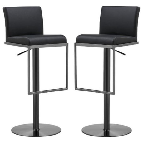 Home Square Amalfi 32.3" Contemporary Steel Leather Barstool in Black - Set of 2