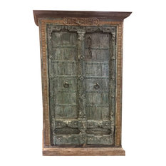 Mogul Interior - Consigned Antique Almirah Green Old Door Rustic Spanish Welcome Wardrobe cabinet - Armoires and Wardrobes