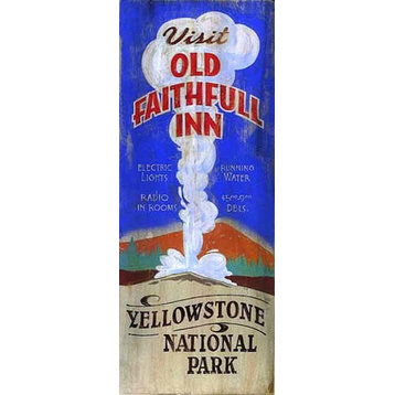 Retro Vintage Sign Old Faithful Inn, Yellowstone Wooden Signs, 11x32