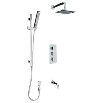 Chrome 12" Square Ceiling Mount Shower System Set With Hand Held Shower Heads