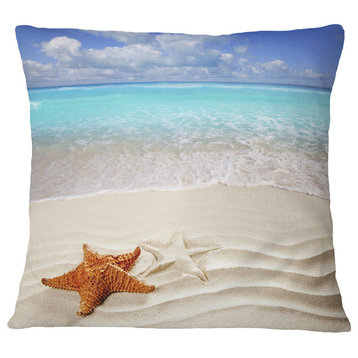 Brown Starfish On Caribbean Beach Seascape Throw Pillow, 16"x16"