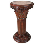DESIGN TOSCANO - Medium Imperia Column - This showcase of classic materials is the perfect height to draw attention to your fine taste. Our artisans spend two full days hand-carving this fluted column from plinth to capitol before adding a rose-hued centerpiece of solid marble. Used alone or as a pair flanking a doorway or hearth, this synergy of wood and marble is a remarkable achievement in the art of design.  Medium: 16"dia.x23"H. 25 lbs.