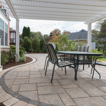 Unilock Beacon Hill patio, Pergola, AZEK Deck and LED Lighting
