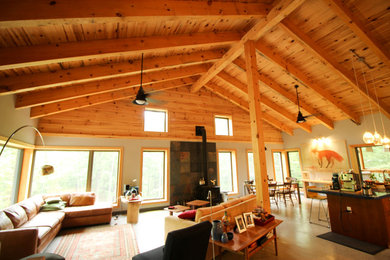 Living room - large craftsman open concept living room idea in Ottawa
