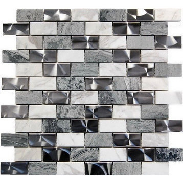 Metallix Brick Interlocking Blend Tile, 12"x12", Set of 10