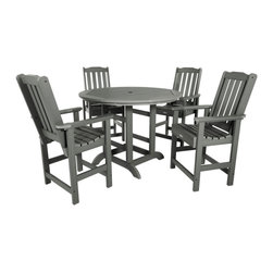 Highwood USA - Lehigh 5-Piece Round Counter-Height Dining Set, Coastal Teak - Outdoor Dining Sets