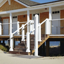 Custom Railing posts prepared for cable railing: Beach Club in Watch Hill, RI - Home Fencing And Gates