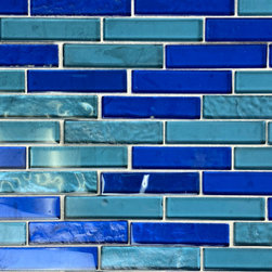 GBM Manufacturing - Landscape 12"x12" Textured Glass Linear Mosaic Tile,Blue, Single Sheet - Mosaic Tile