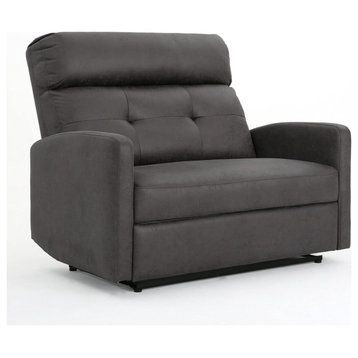 Contemporary 2 Seater Recliner, Cushioned Seat With Deep Tufted Back, Slate