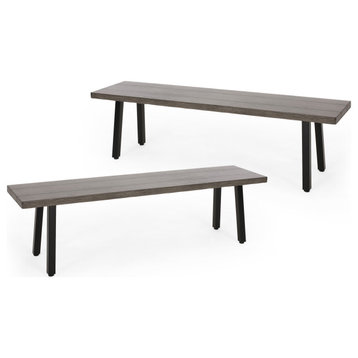 Altair Outdoor Aluminum and Steel Dining Bench, Set of 2