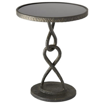 Hammered Bronze Iron Tangle Marble Top Table, Round Chain Link Metal Jewelry