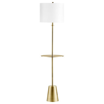 Peplum Table Lamp 1-Light Brass Iron Off White Cotton Shade & White Liner 64"H