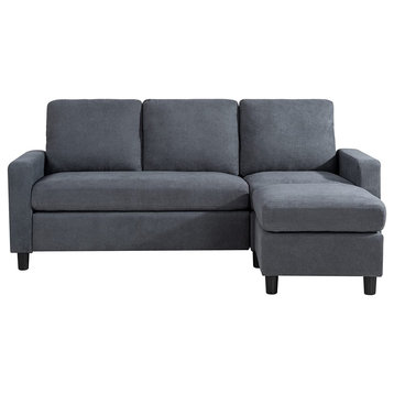 Modern Sectional Sofa, Linen Upholstery & Reversible Chaise Lounge, Grey