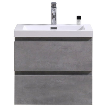 MOB 24" Wall Mounted Vanity With Reinforced Acrylic Sink, Concrete Grey