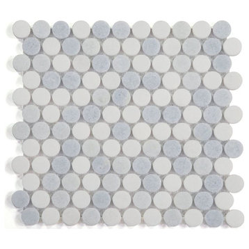Mosaic Tile Marble Penny Coin Series, Blue White Matte