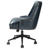Upholstered Swivel Task Chair With Nailhead Trim, Navy