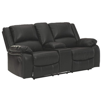 Modern Reclining Loveseat, Cushioned Seat & Back With Storage Console, Black