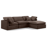 Meridian Furniture - Indulge Upholstered Modular L-Shaped Sectional, Brown, 4-Piece: 1 Armless Chair, 2 Corner Chair, 1 Ottoman, Down Stuffed Velvet - Experience ultimate comfort and style with our brown velvet Indulge Sectional. The luxurious velvet will elevate the aesthetic of any room. This sofa provides ample space for you to relax while its modular build offers the option of unlimited configurations. Whether you're looking to add a stylish element to your living room or a comfortable seating option to your bedroom, this sofa is the perfect choice.