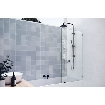 58.25"x30.5" Frameless Shower Bath Fixed Panel, Matte Black
