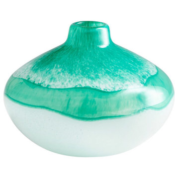 Cyan Small Iced Marble Vase 09519, Turquoise/White