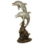 Bronze West Imports - Two Dolphins Swimming Together 46" Bronze Sculpture - The "2 Dolphins Swimming Together" sculpture is a wonderful feature for your landscape or hardscape design. The playful nature of dolphins, leaping out of the water captures the spirit of these friendly marine creatures. Normally plumbed as a fountain, this style can also be made without plumbing hardware.