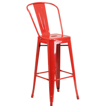 Flash Furniture 30" High Red Metal Indoor-Outdoor Barstool With Back