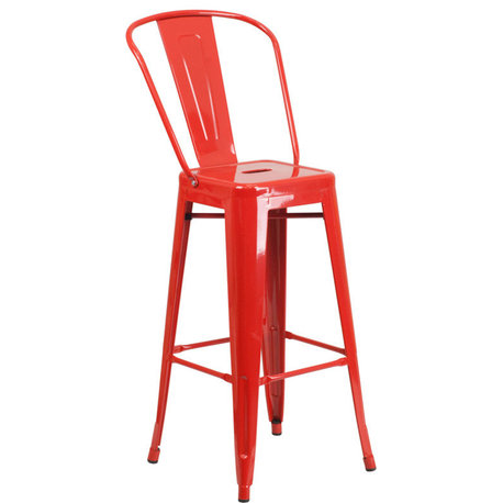 Flash Furniture 30" High Red Metal Indoor-Outdoor Barstool With Back