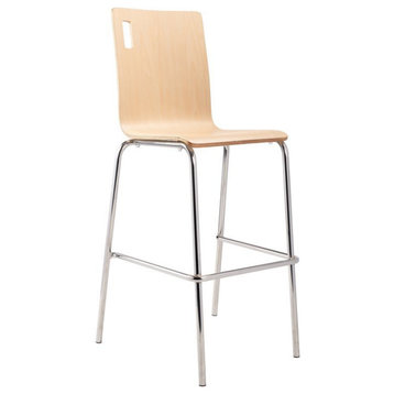 NPS Bushwick Series 46.5" Modern Wood Cafe Stool with HPL in Natural/Chrome