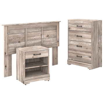 River Brook Full/Queen Size Headboard, Chest and Nightstand, Barnwood