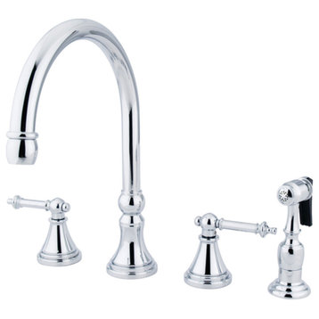 Kingston Brass Templeton Widespread Kitchen Faucet With Brass Sprayer, Polished